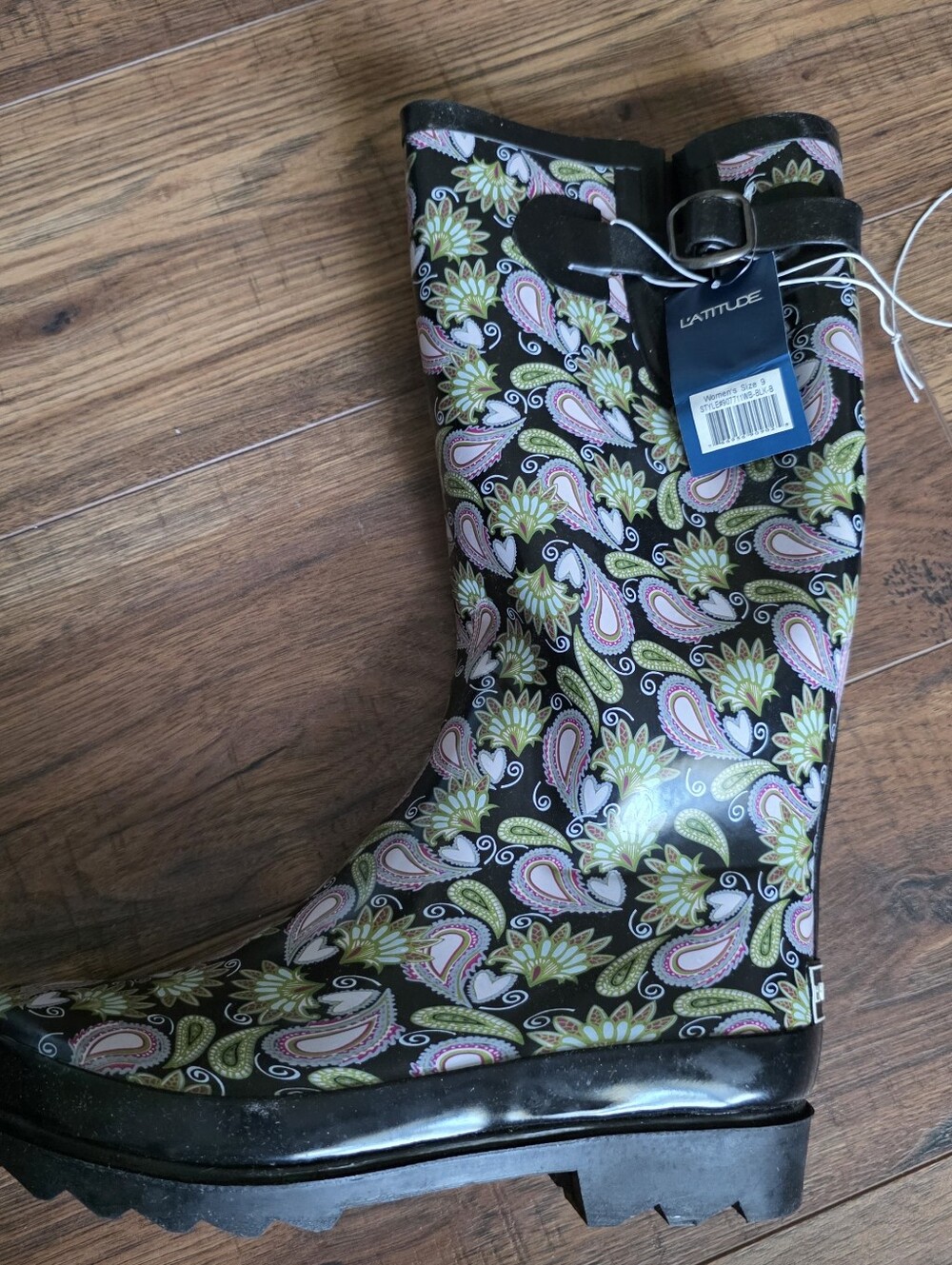 Women’s Black Paisley Rain Boots 9